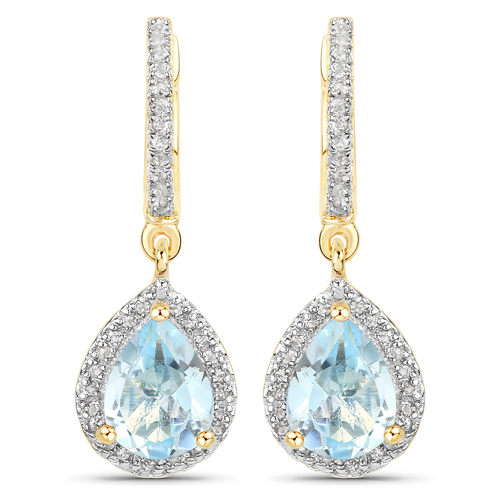 Earrings-18K Yellow Gold Plated 2.59 Carat Genuine Blue Topaz and White Topaz .925 Sterling Silver Earrings