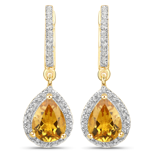 Citrine-18K Yellow Gold Plated 2.09 Carat Genuine Citrine and White Topaz .925 Sterling Silver Earrings
