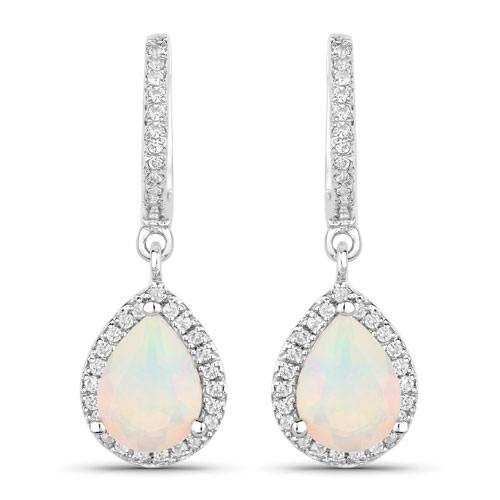 Opal-1.49 Carat Genuine Ethiopian Opal and Created White Sapphire .925 Sterling Silver Earrings