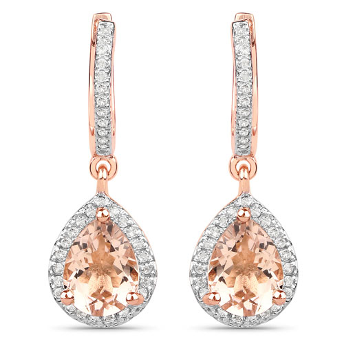 Earrings-2.03 Carat Genuine Morganite and White Topaz .925 Sterling Silver Earrings