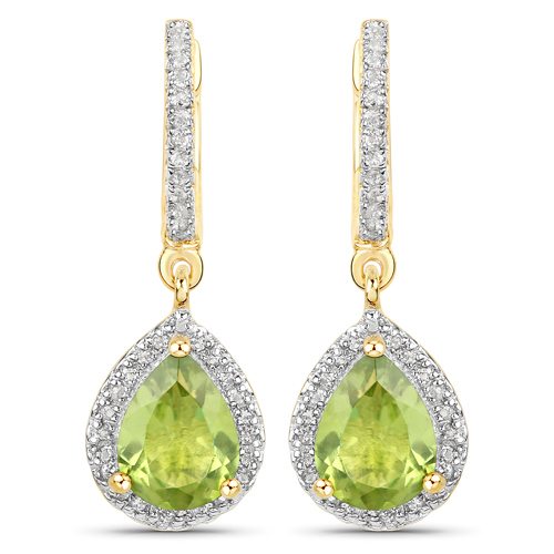 Peridot-18K Yellow Gold Plated 2.09 Carat Genuine Peridot and White Topaz .925 Sterling Silver Earrings