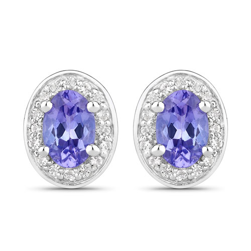Earrings-1.05 Carat Genuine Tanzanite and Created White Sapphire .925 Sterling Silver Earrings