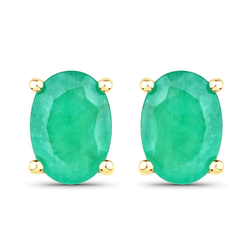 Emerald-1.30 Carat Genuine Emerald 14K Yellow Gold Earrings