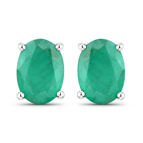 Emerald-1.30 Carat Genuine Emerald .925 Sterling Silver Earrings