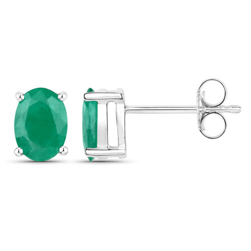 1.30 Carat Genuine Emerald .925 Sterling Silver Earrings