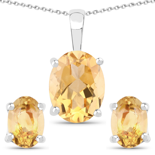 Citrine-5.10 Carat Genuine Citrine .925 Sterling Silver Jewelry Set (Earrings, and Pendant w/ Chain)