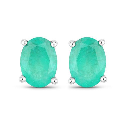 Emerald-1.44 Carat Genuine Zambian Emerald 10K White Gold Earrings