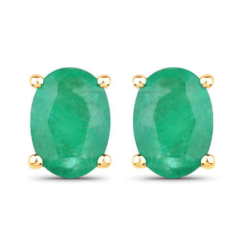 Emerald-1.44 Carat Genuine Zambian Emerald 10K Yellow Gold Earrings