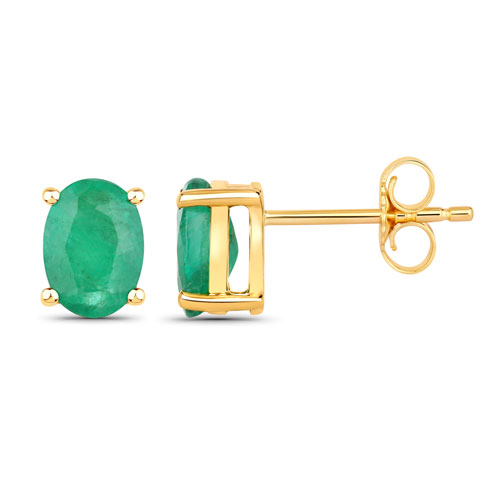 1.44 Carat Genuine Zambian Emerald 10K Yellow Gold Earrings