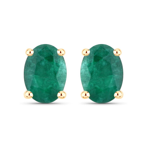 Emerald-1.56 Carat Genuine Zambian Emerald 14K Yellow Gold Earrings