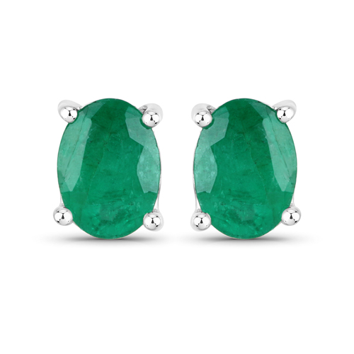 Emerald-1.44 Carat Genuine Zambian Emerald 14K White Gold Earrings