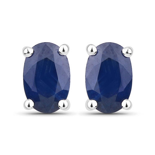 Earrings-1.10 Carat Genuine Blue Sapphire 14K White Gold Earrings