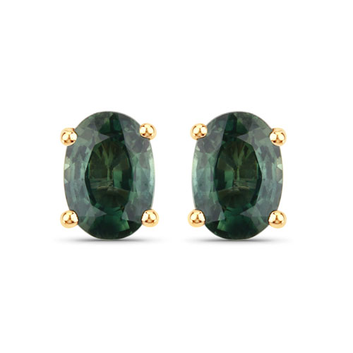 Earrings-1.16 Carat Genuine Green Sapphire 14K Yellow Gold Earrings