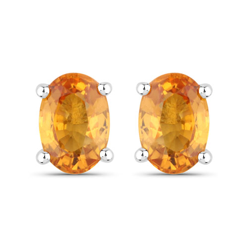Earrings-1.10 Carat Genuine Orange Sapphire 14K White Gold Earrings