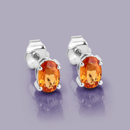 1.10 Carat Genuine Orange Sapphire 14K White Gold Earrings