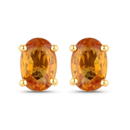 Earrings-1.10 Carat Genuine Orange Sapphire 14K Yellow Gold Earrings