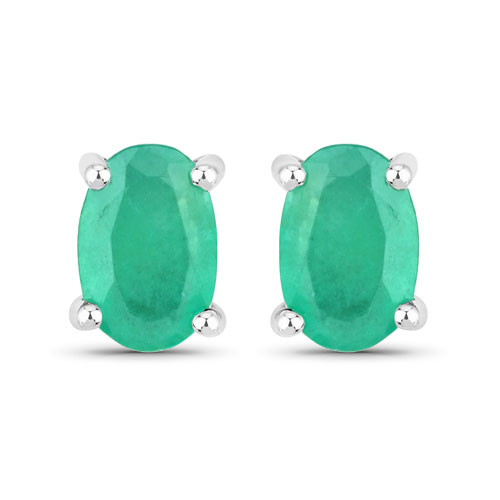 Emerald-0.88 Carat Genuine Emerald 14K White Gold Earrings