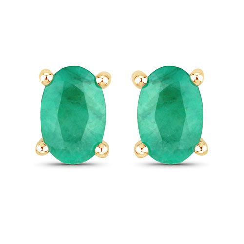 Emerald-0.88 Carat Genuine Emerald 14K Yellow Gold Earrings