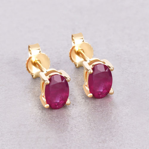 1.04 Carat Genuine Ruby 10K Yellow Gold Earrings