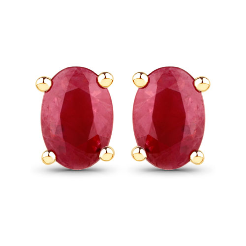 Earrings-0.96 Carat Genuine Ruby 14K Yellow Gold Earrings
