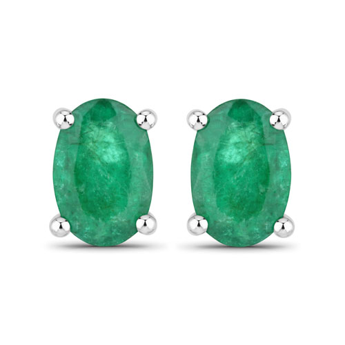 Emerald-0.88 Carat Genuine Zambian Emerald 10K White Gold Earrings