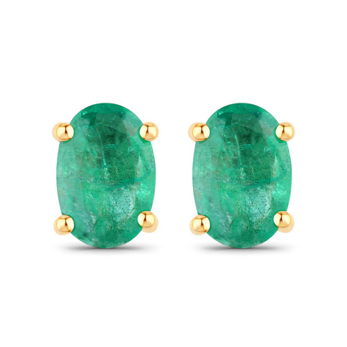 Emerald-0.88 Carat Genuine Zambian Emerald 10K Yellow Gold Earrings