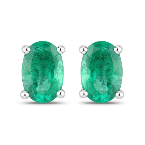 Emerald-0.88 Carat Genuine Zambian Emerald 14K White Gold Earrings