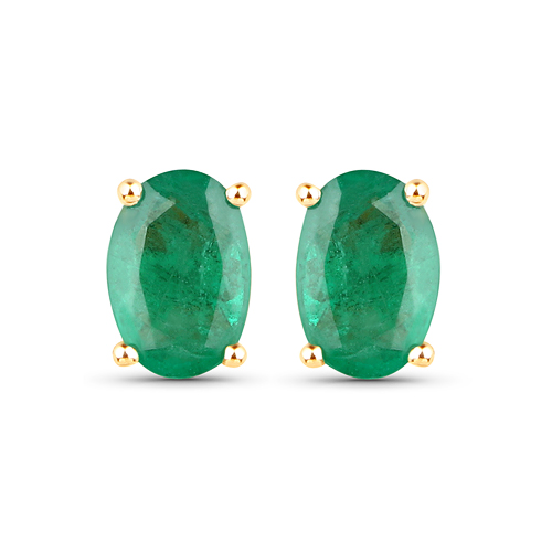 Emerald-0.66 Carat Genuine Zambian Emerald 14K Yellow Gold Earrings
