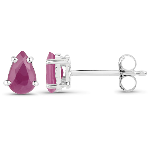 14K White Gold Plated 0.90 Carat Genuine Ruby Sterling Silver Earrings