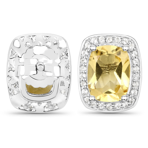 2.81 Carat Genuine Citrine and White Topaz .925 Sterling Silver Earrings