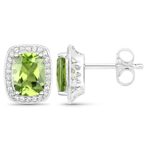 3.01 Carat Genuine Peridot and White Topaz .925 Sterling Silver Earrings
