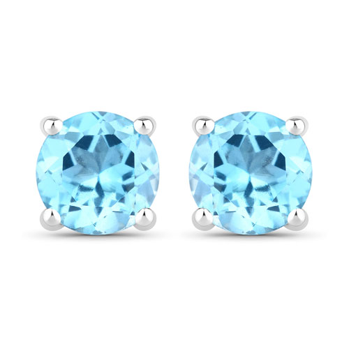 Earrings-1.20 Carat Genuine Swiss Blue Topaz .925 Sterling Silver Earrings