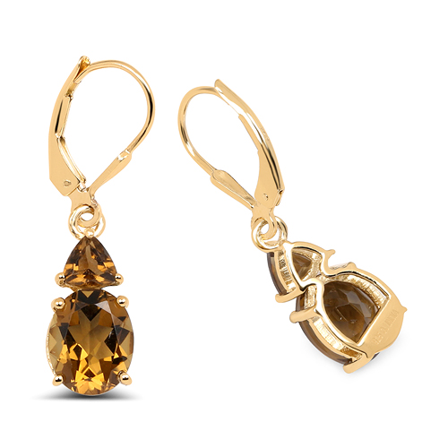 14K Yellow Gold Plated 5.90 Carat Genuine Champagne Quartz .925 Sterling Silver Earrings