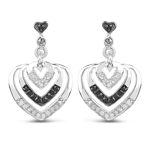Earrings-0.34 Carat Genuine White Diamond and Black Diamond .925 Sterling Silver Earrings