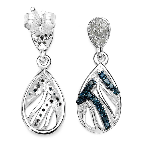 0.49 Carat Genuine Blue Diamond & White Diamond .925 Sterling Silver Earrings