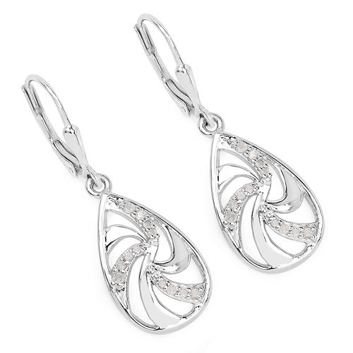 Earrings-0.24 Carat Genuine White Diamond .925 Sterling Silver Earrings