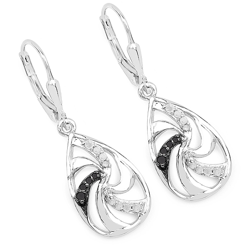 Earrings-0.25 Carat Genuine White Diamond and Black Diamond .925 Sterling Silver Earrings