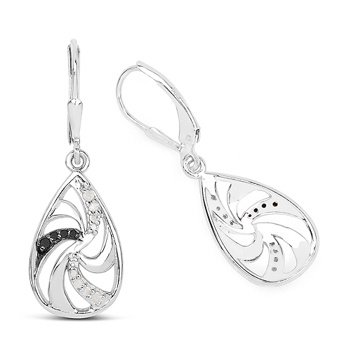 0.25 Carat Genuine White Diamond and Black Diamond .925 Sterling Silver Earrings