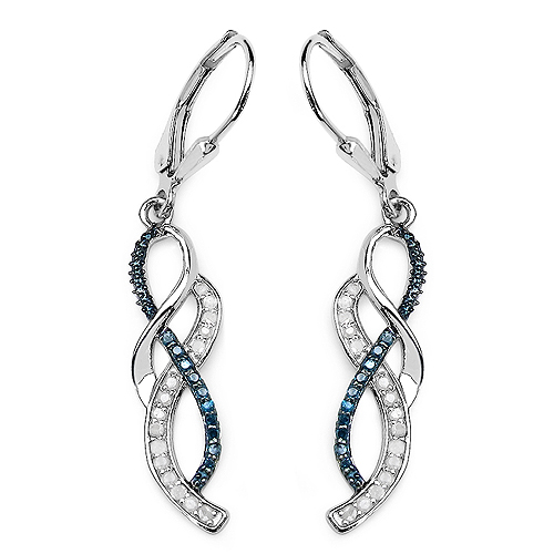 Earrings-0.38 Carat Genuine Blue Diamond & White Diamond .925 Sterling Silver Earrings