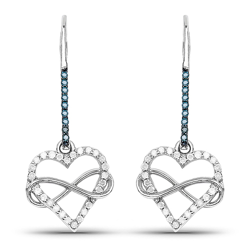 Earrings-0.36 Carat Genuine White Diamond and Blue Diamond .925 Sterling Silver Earrings