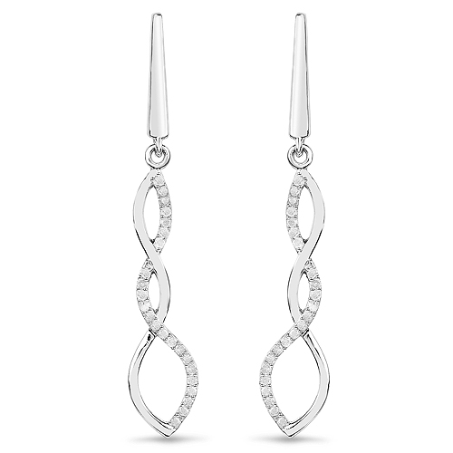 Earrings-0.41 Carat Genuine White Diamond .925 Sterling Silver Earrings