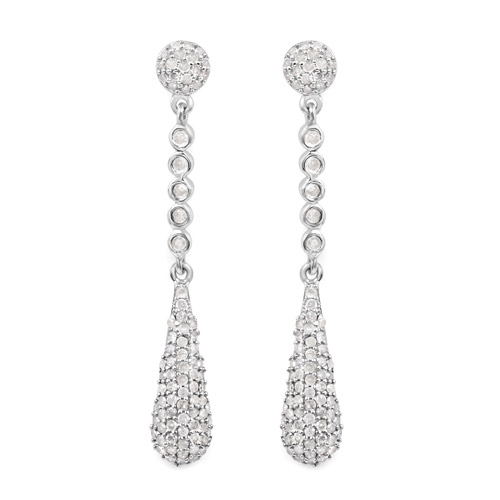 Earrings-0.97 Carat Genuine White Diamond .925 Sterling Silver Earrings