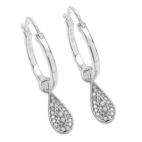 Earrings-0.28 Carat Genuine White Diamond .925 Sterling Silver Earrings