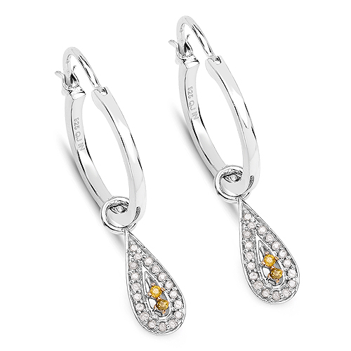 Earrings-0.26 Carat Genuine White Diamond and Yellow Diamond .925 Sterling Silver Earrings
