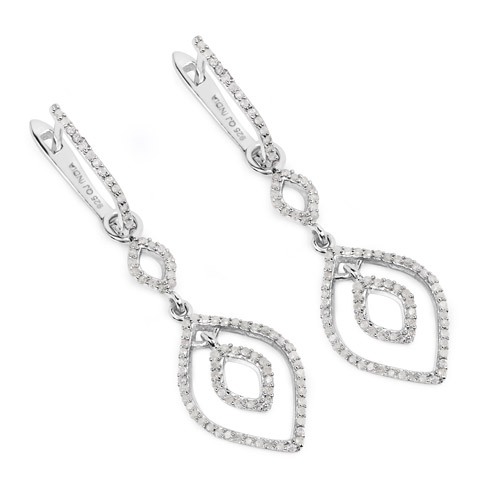 Earrings-0.92 Carat Genuine White Diamond .925 Sterling Silver Earrings