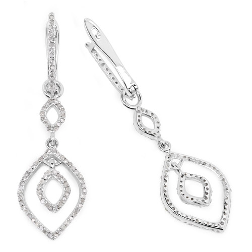 0.92 Carat Genuine White Diamond .925 Sterling Silver Earrings