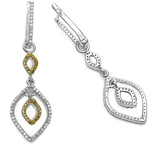 1.00 Carat Genuine White Diamond & Yellow Diamond .925 Sterling Silver Earrings