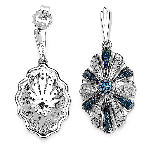 0.60 Carat Genuine Blue Diamond & White Diamond .925 Sterling Silver Earrings