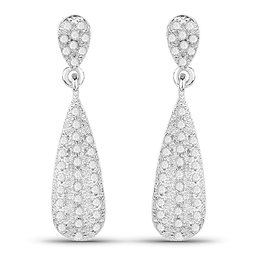 Earrings-0.77 Carat Genuine White Diamond .925 Sterling Silver Earrings
