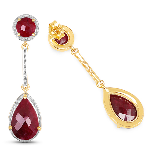 14K Yellow Gold Plated 16.54 Carat Dyed Ruby .925 Sterling Silver Earrings